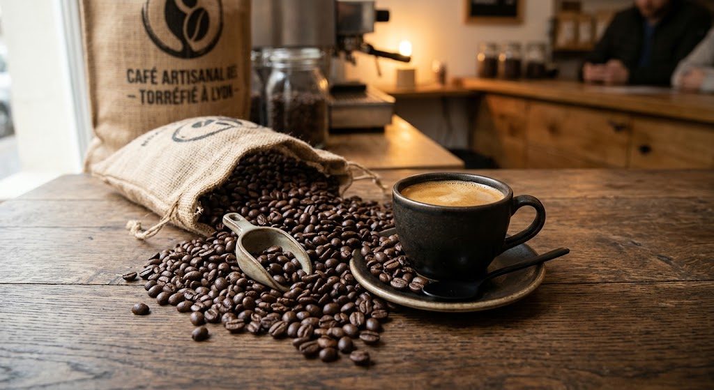 Café en grains et tasse de café